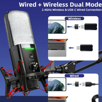 NPTCL Wireless USB Microphone for iPhone PC - RGB Gaming Mic Wired/Wireless Microphone 48Khz Studio Sound