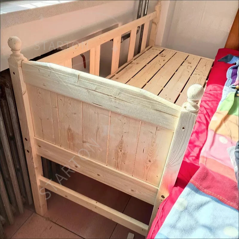 Children's Splicing Bed Wider Solid Wood Frame with Guardrail Baby Single Bed Kids' Crib Safety and Comfort