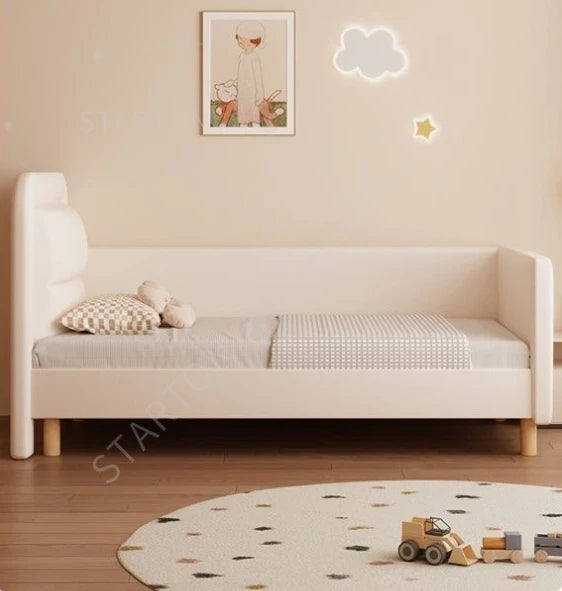 Solid Wood Children's Splicing Bed Crib with Wide Guardrail Cartoon Splicing Bed Boy Girl Bed
