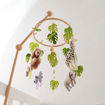 Baby Crib Mobile Rattle Toy For 0-12 Months Cartoon Felt Forest Animal Bed Bell Hanging Wooden Bracket Mobile Newbaby Rattle Toy
