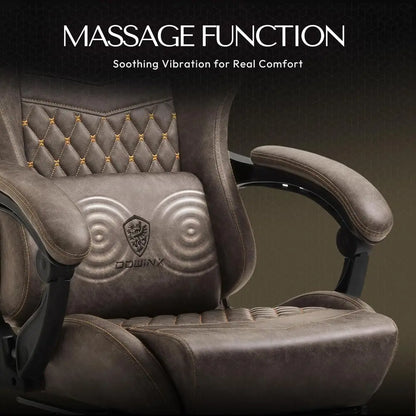 Vintage Heavy-Duty Ergonomic Gaming Chair for Adults, 400 lb Capacity, with Massage Lumbar, Footrest, and Recline, Brown