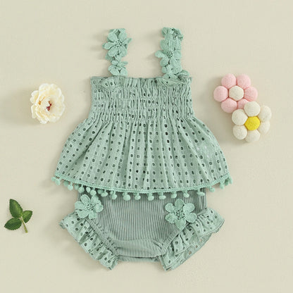 Ma&Baby 0-18M Baby Girls Clothes Sets Newborn Infant Toddler Summer Lace Floarl Sleeveless Tops Shorts Outfits