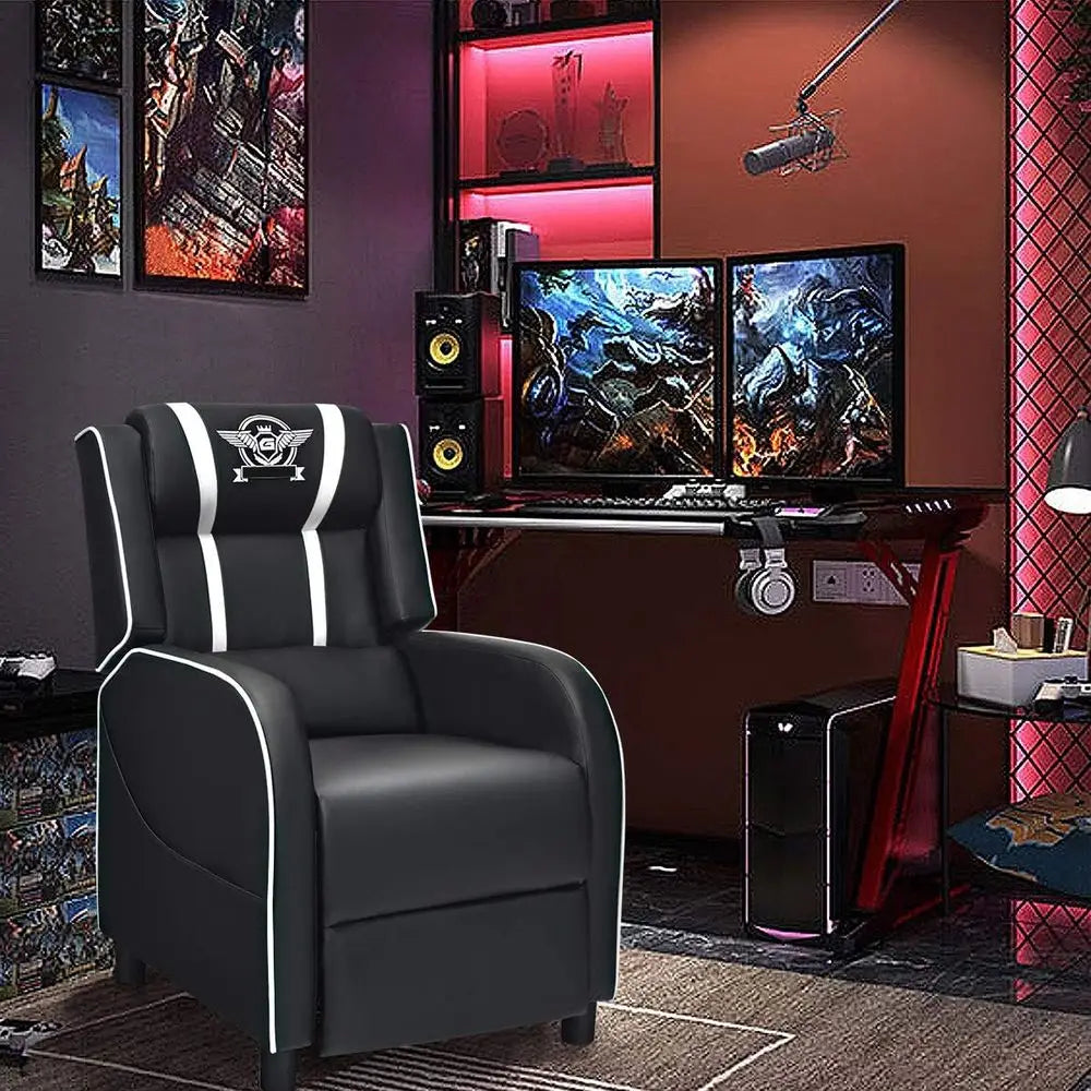 Gaming Recliner Chair with Massage and Footrest, PU Leather Home Theater Seating for Living Room or Gaming Space