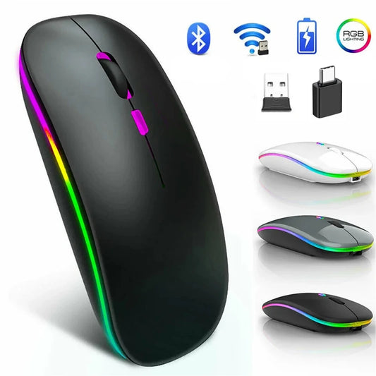 Wireless Mouse Bluetooth--compatible RGB Rechargeable Mouses Wireless Computer Silent Mice LED Backlit Ergonomic Gaming Mouse