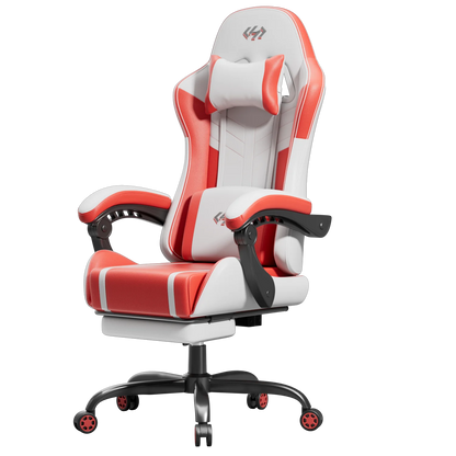 Ergonomic Gaming Chair, Lumbar Massage & Adjustable Headrest, PU Leather Computer Seat with Retractable Footrest and 360° Swivel