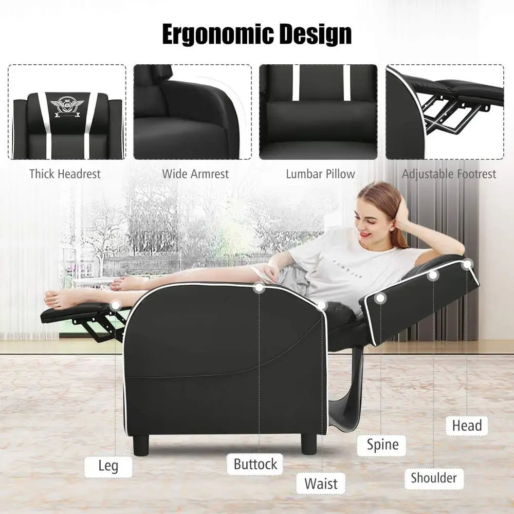 Gaming Recliner Chair with Massage and Footrest, PU Leather Home Theater Seating for Living Room or Gaming Space