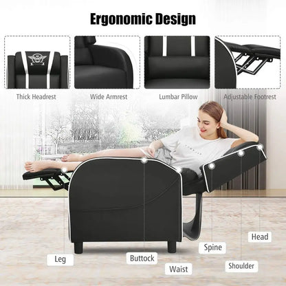 Gaming Recliner Chair with Massage and Footrest, PU Leather Home Theater Seating for Living Room or Gaming Space