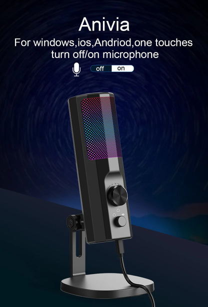 3.5mm Condenser Microphone with ENC Noise Cancelling, RGB LED Lighting, Compatible with PC/PS4/PS5/Mac/Android, Ideal for Stream