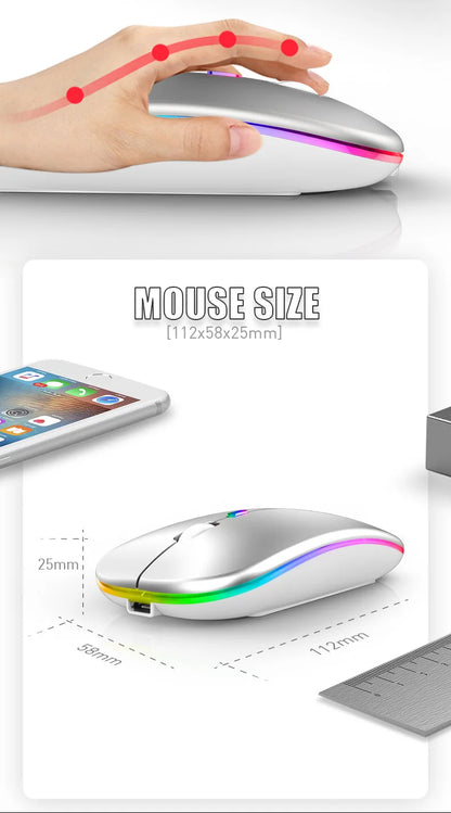 HOMEFISH PHONEPACE Dual Mode Wireless Mouse 2.4G Bluetooth Rechargeable Silent LED Backlit Optical Mice for PC Laptop