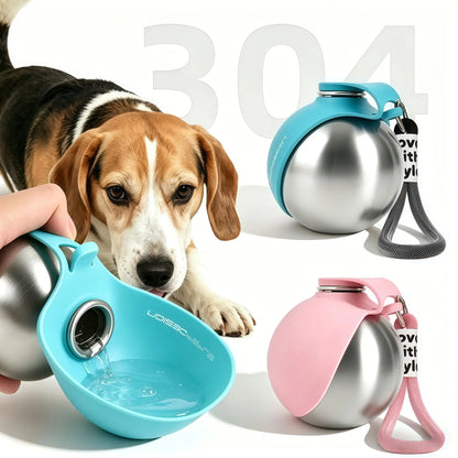 Dogs Drinking Bottle with Silicone Bowl, 285ml Stainless Steel Leak-Proof Dog Drinking Bottle for Cats and Dogs, Walks and Hikes