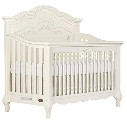 Evolur Aurora 5-in-1 Convertible Full-Size Baby Crib in, 3 Mattress HeightsRibbon Bow Scrollwork and Queen Anne Feet, Converts