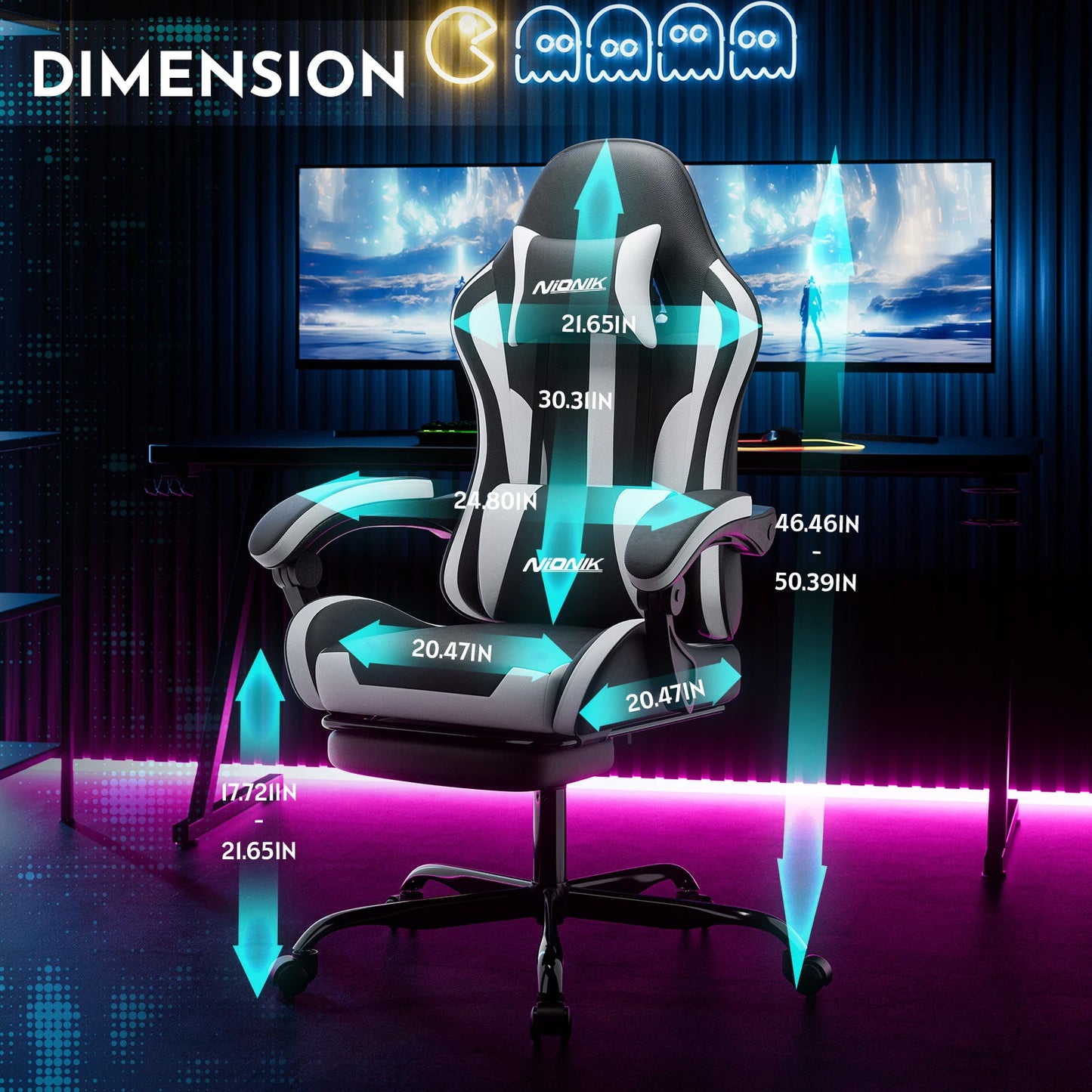 Gaming chair with Massage Ergonomic Desk chair Footrest Headrest Rotary chair for office and Gamers
