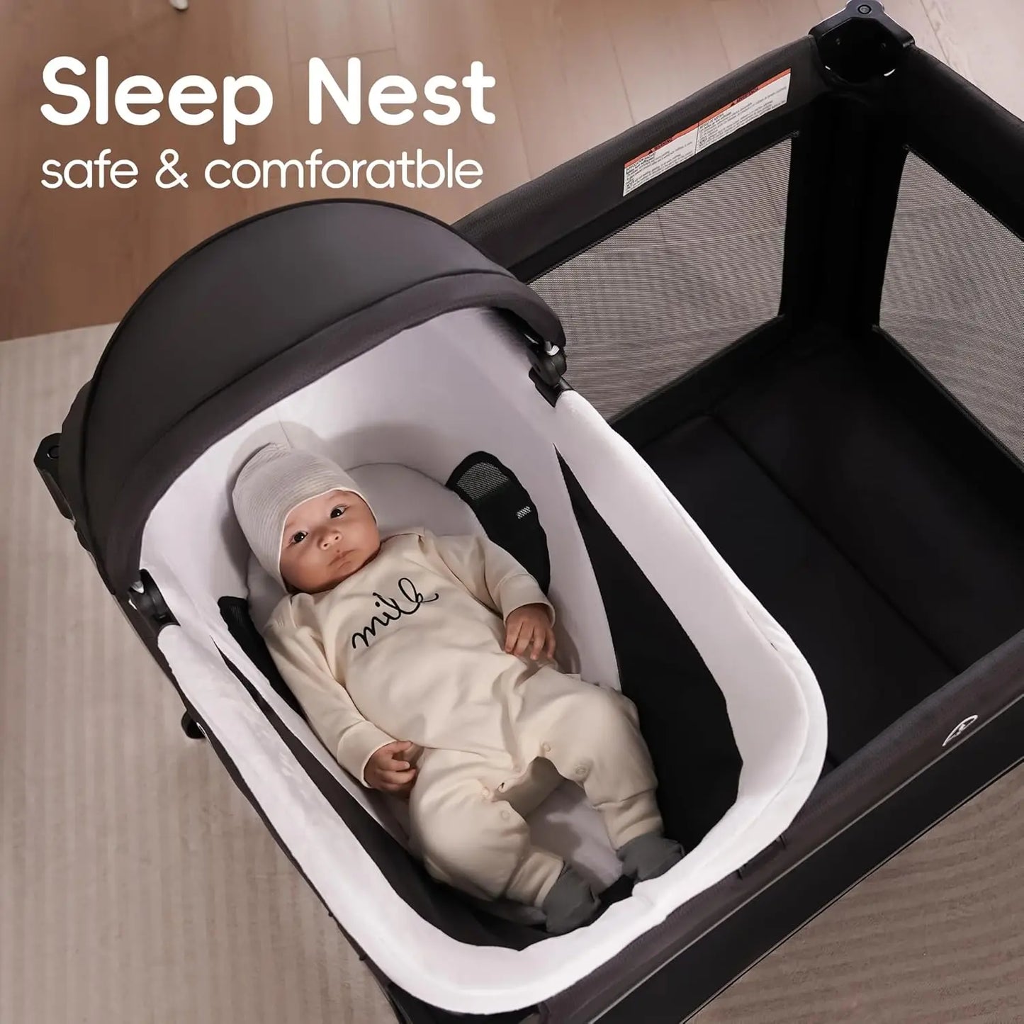 Pamo Babe 4 in 1 Baby Playards with Bassinet & Changing Table, Portable Crib Breathable Mesh and Toy Mobile