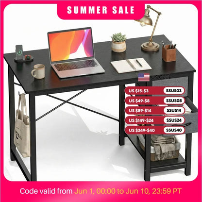 JHK 47IN Computer Desk with 2 Drawers For Study Office Gaming Wood Table with Adjustable Position Drawers Modern Work Table