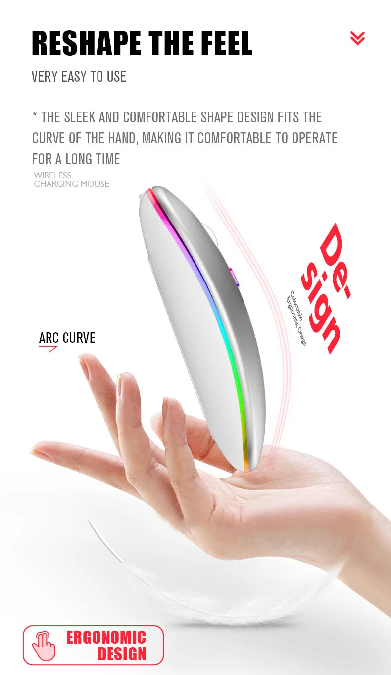 HOMEFISH PHONEPACE Dual Mode Wireless Mouse 2.4G Bluetooth Rechargeable Silent LED Backlit Optical Mice for PC Laptop