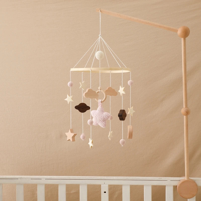 Baby Wooden Crib Mobile Bed Bell Hanging Rattle Toy Newborn Music Box Bed Bell Hanging Toys Holder Bracket Infant Crib Baby Gift