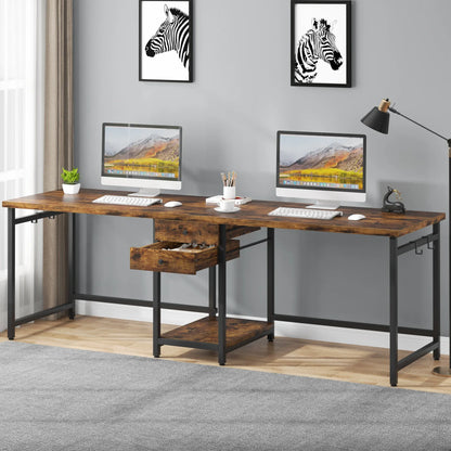 Tribesigns 78.74’’ Two Person Desk with 2 Drawers, Long Double Computer Desk Gaming Table with Shelves