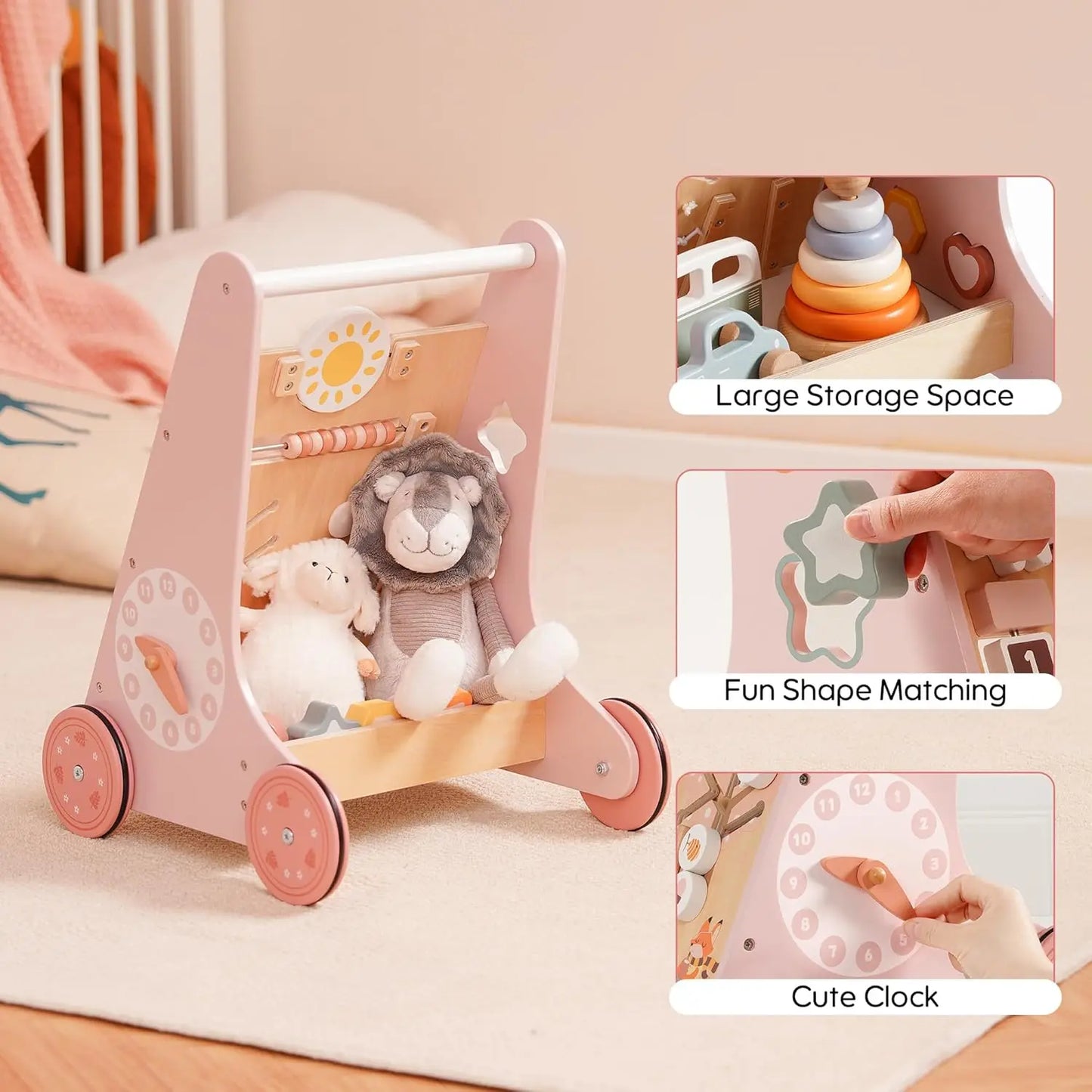 Robotime Robud Wooden Baby Walker with Wheels Montessori Push Toys for Babies Learning to Walk Baby Walkers Activity Center