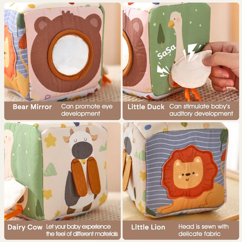 Baby Montessori Rattle Toy Cotton Animal Tissue Box Kid Finger Exercise Cloth Busy Box Toy Baby Educational Activity Sensory Toy