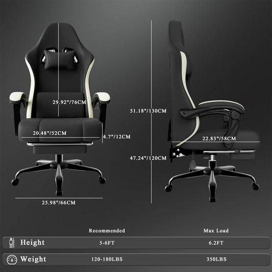 Ergonomic Gaming Chair with Individually Wrapped Spring Cushioning Breathable Fabric Adjustable Lumbar Support for