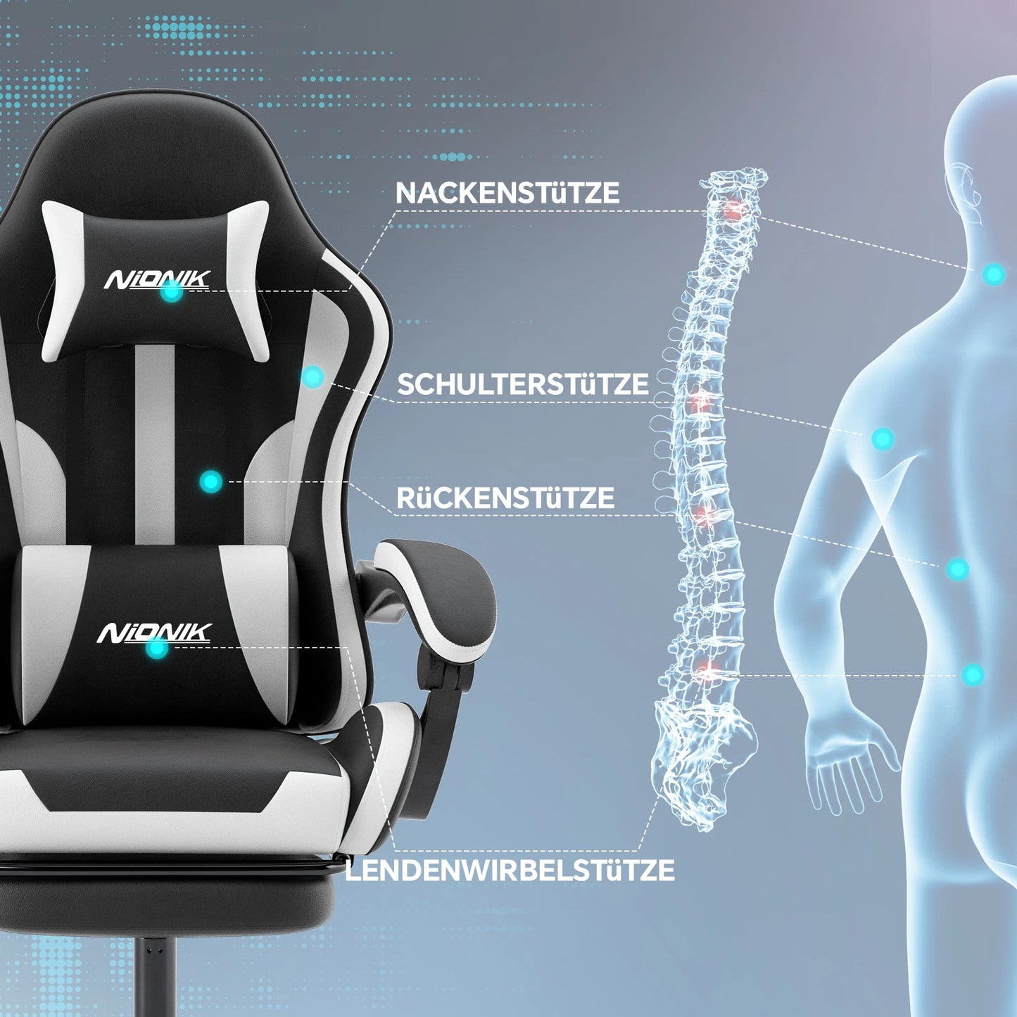 Gaming chair with Massage Ergonomic Desk chair Footrest Headrest Rotary chair for office and Gamers