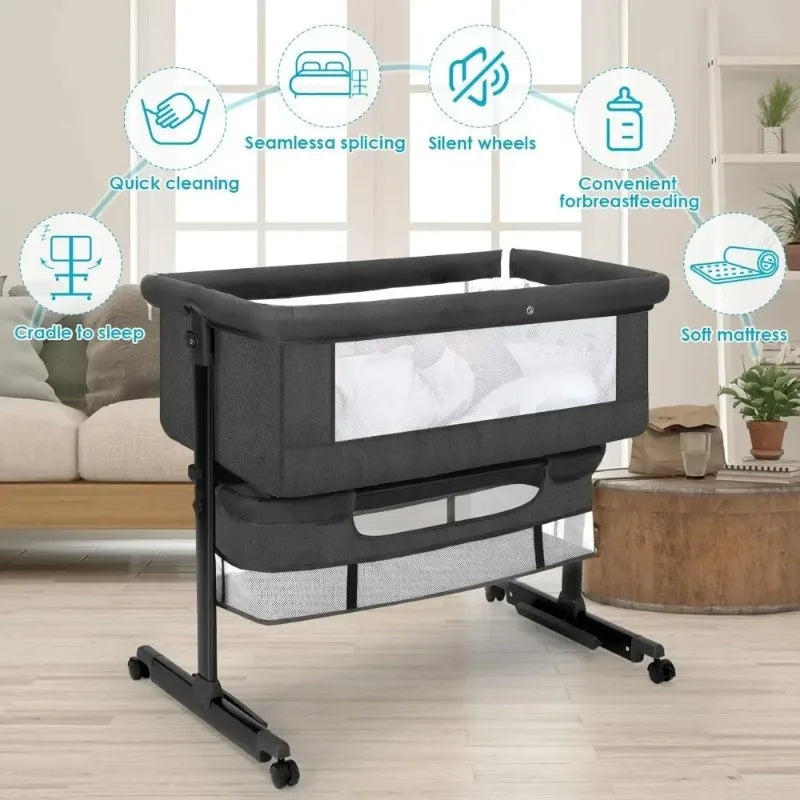 Baby Bassinet, Baby Basinet Bedside Sleeper, Easy to Fold Portable Crib Side Bassinet Style Girl/boy bassinets (Dark Gra