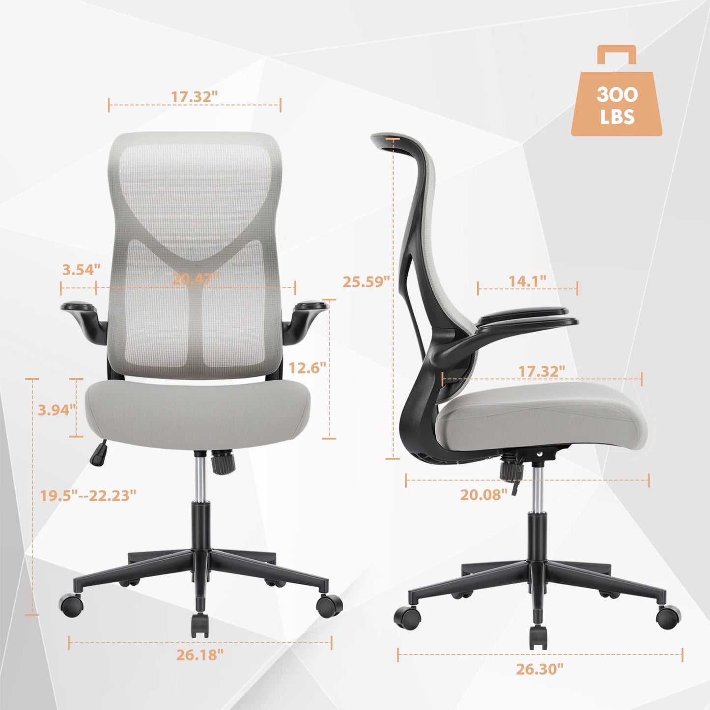 JHK Mesh Lumbar Support Office Desk Computer Chair Ergonomic High Back Swivel Rolling Gaming Chairs With Wheels And Flip-up Arms