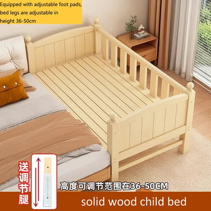 Children's Splicing Bed Wider Solid Wood Frame with Guardrail Baby Single Bed Kids' Crib Safety and Comfort