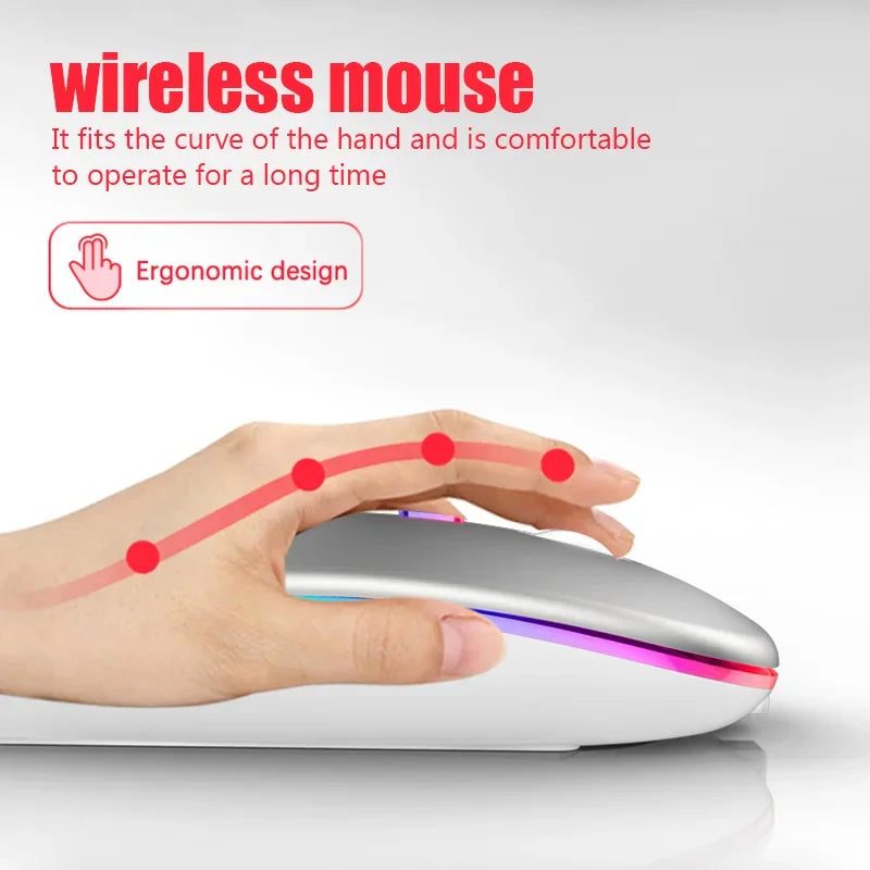 Wireless Bluetooth 5.1 Mouse 2.4G Dual Mode RGB LED Backlit Rechargeable Silent Ergonomic Mice for Laptop PC iPad Tablet