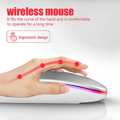 Wireless Bluetooth 5.1 Mouse 2.4G Dual Mode RGB LED Backlit Rechargeable Silent Ergonomic Mice for Laptop PC iPad Tablet