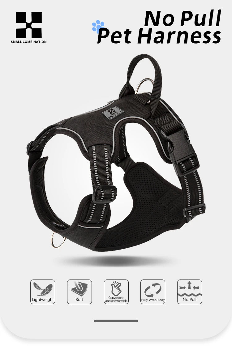SMALL COMBINATION Dog Harness No Pull Reflective Pet Dog Chest Harness Adjustable for Small Medium Large Dogs Outdoor Walking