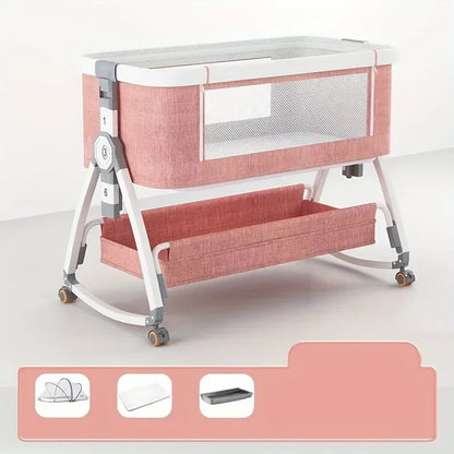Multi Functional Crib with Foldable Height Adjustment Splicing, Portable and Movable Bedside Swing, Cradle, Sleeping Bed