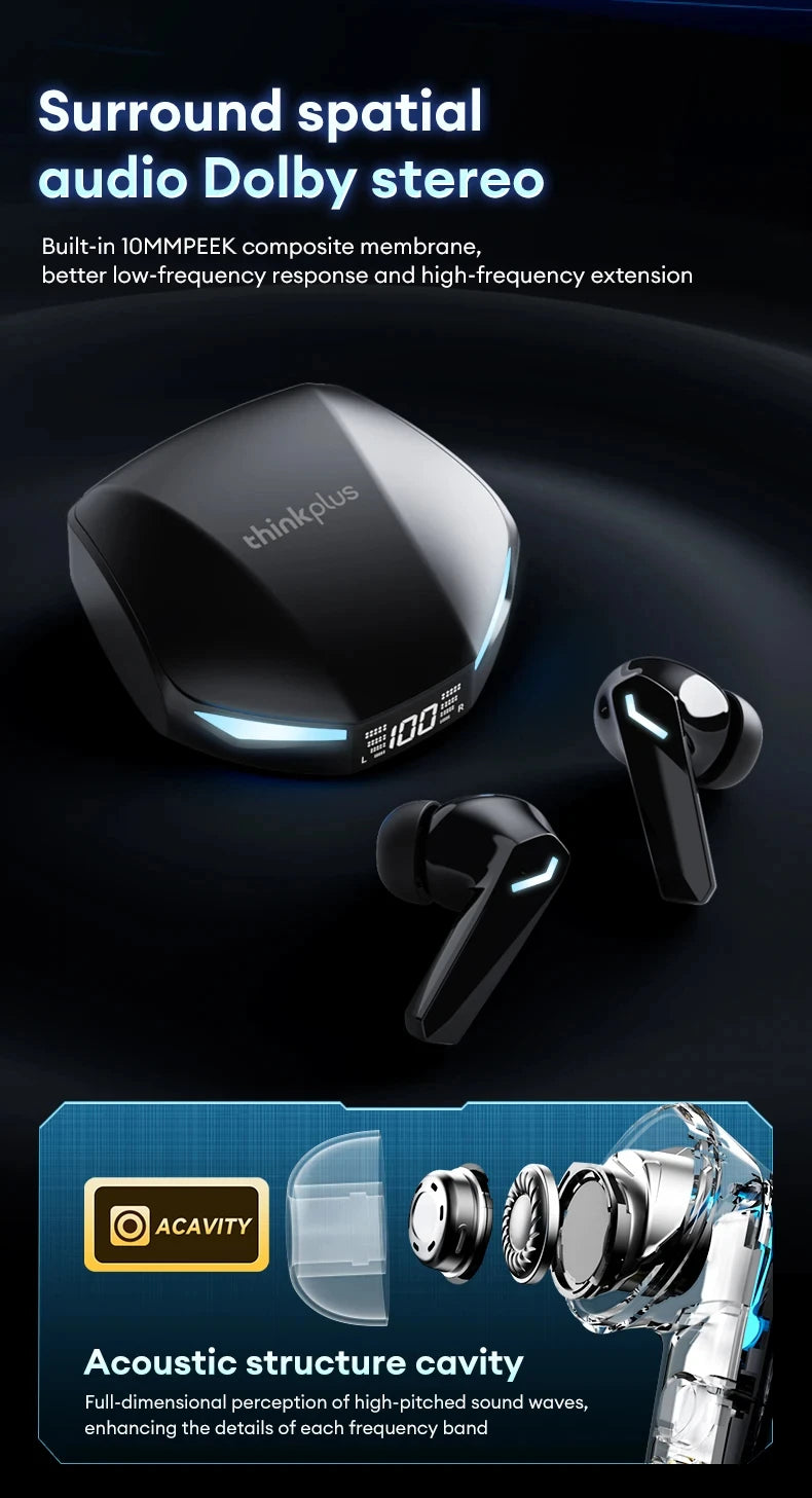 New Lenovo XT53 Wireless Upgrade Bluetooth 5.4 Earphones LED Digital Display Waterproof Headphones Low Latency Gaming Earbuds