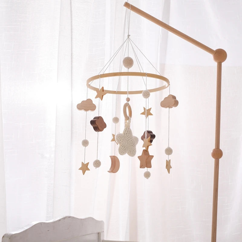 Baby Wooden Crib Mobile Bed Bell Hanging Rattle Toy Newborn Music Box Bed Bell Hanging Toys Holder Bracket Infant Crib Baby Gift