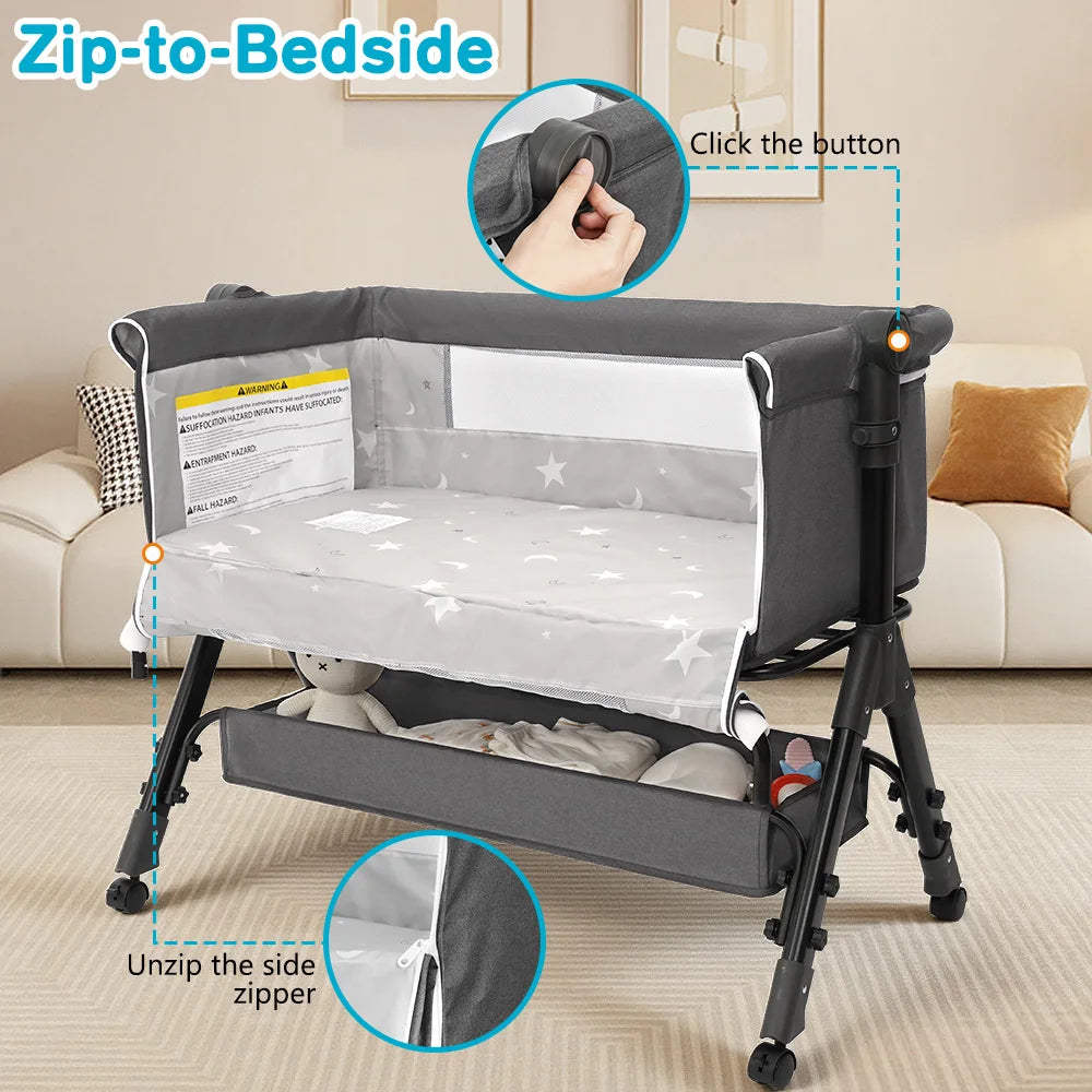 Bassinet for Baby Baby Bassinet Bedside Portable Newborn Bedside Sleeper Crib 360° Visible Mesh Window Soft Washable Liner Cover