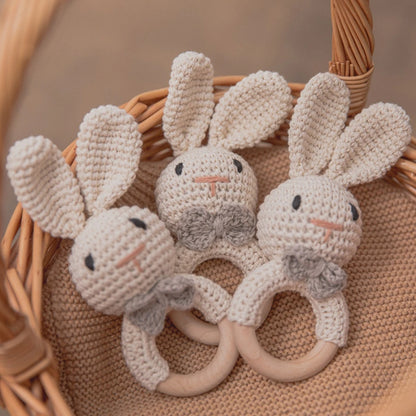 1Pc Customized Baby Teether Wooden Bracelet Crochet Rattle Toys BPA Free Crochet Lemon Bunny Rodent Rattle Newborn Toys Gift
