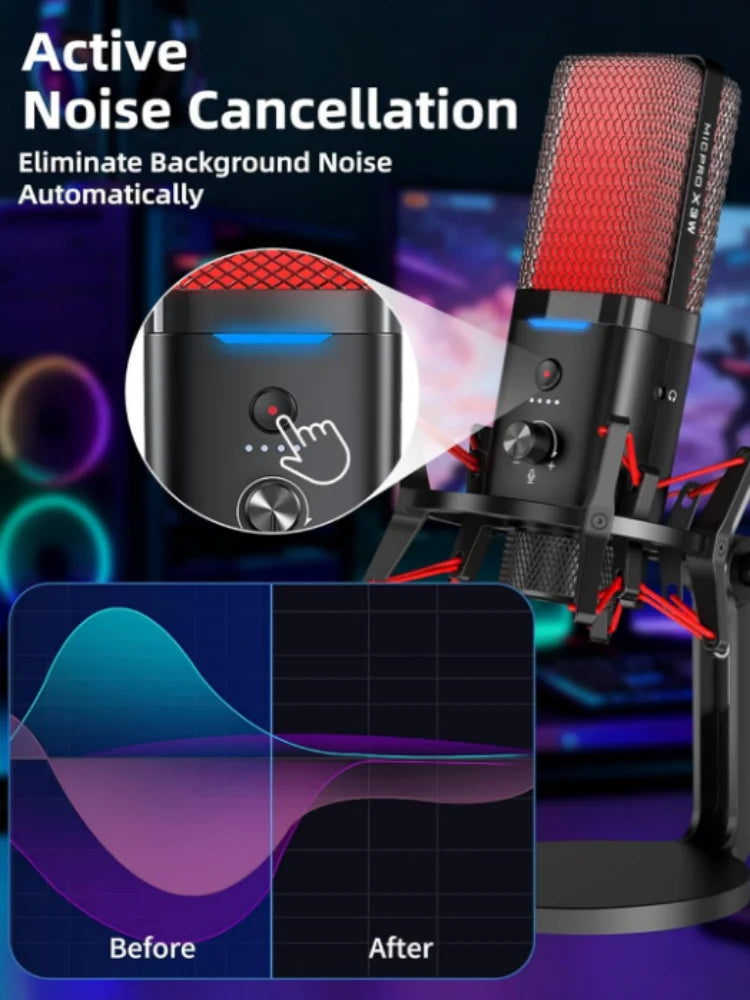 NPTCL Wireless USB Microphone for iPhone PC - RGB Gaming Mic Wired/Wireless Microphone 48Khz Studio Sound