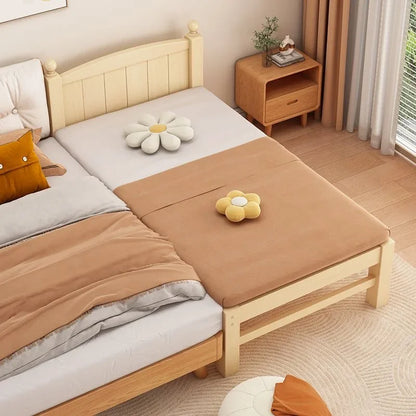 Children's Splicing Bed Wider Solid Wood Frame with Guardrail Baby Single Bed Kids' Crib Safety and Comfort