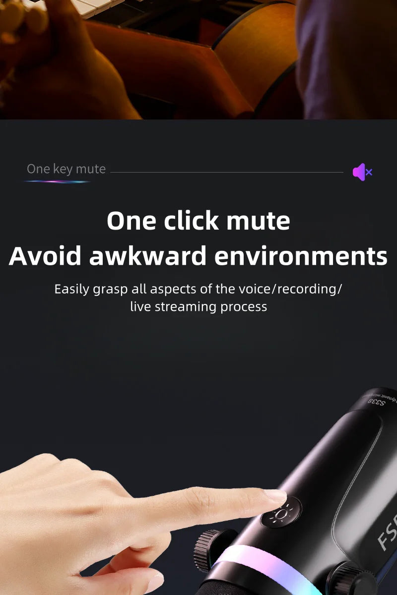Bluedio S3000 USB/XLR Dynamic Microphone With Headphone Jack/RGB/Mute for Mixer PC Gaming Recording Streaming PS5/4 AmpliGame