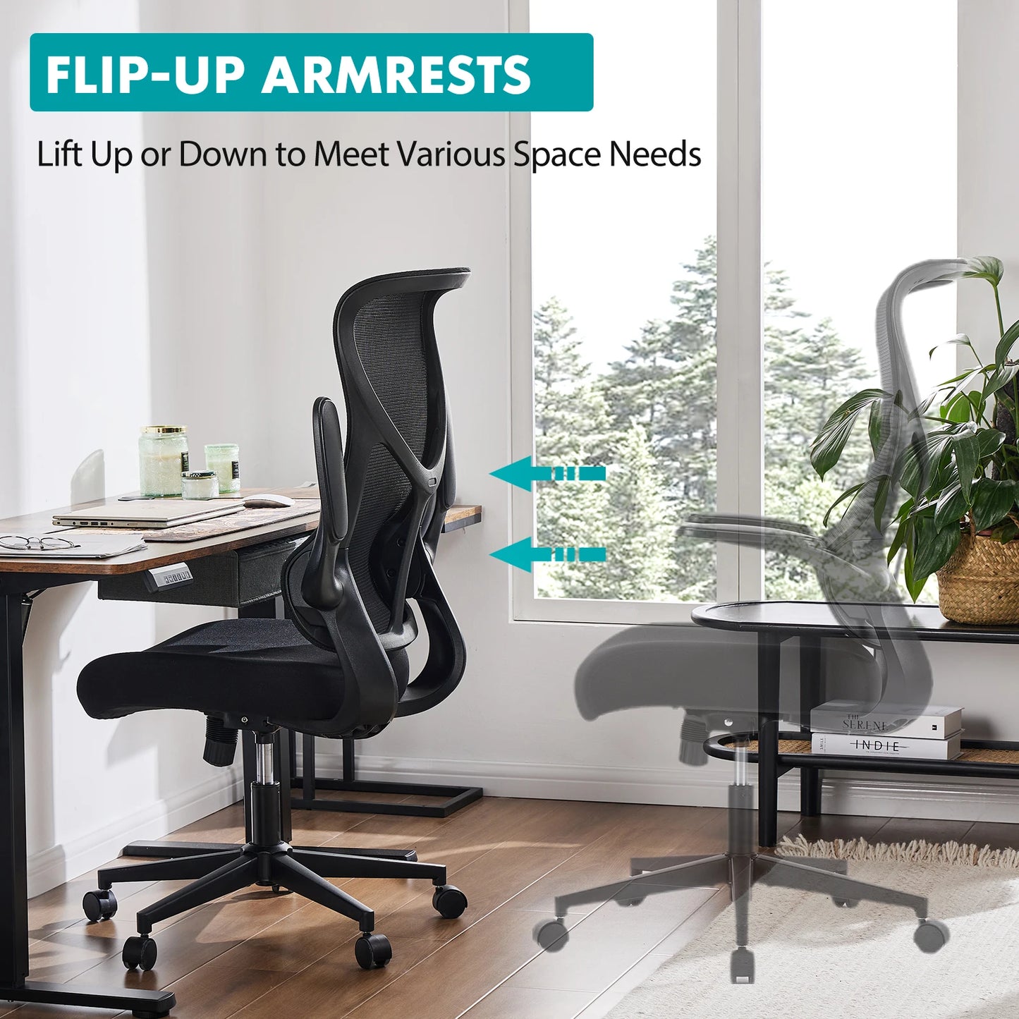 JHK Mesh Lumbar Support Office Desk Computer Chair Ergonomic High Back Swivel Rolling Gaming Chairs With Wheels And Flip-up Arms