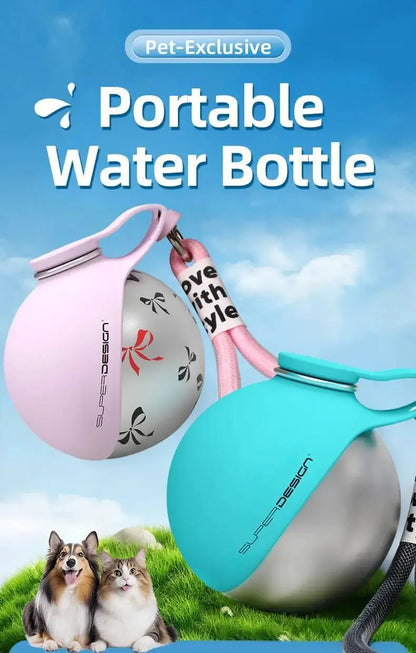 Dogs Drinking Bottle with Silicone Bowl, 285ml Stainless Steel Leak-Proof Dog Drinking Bottle for Cats and Dogs, Walks and Hikes