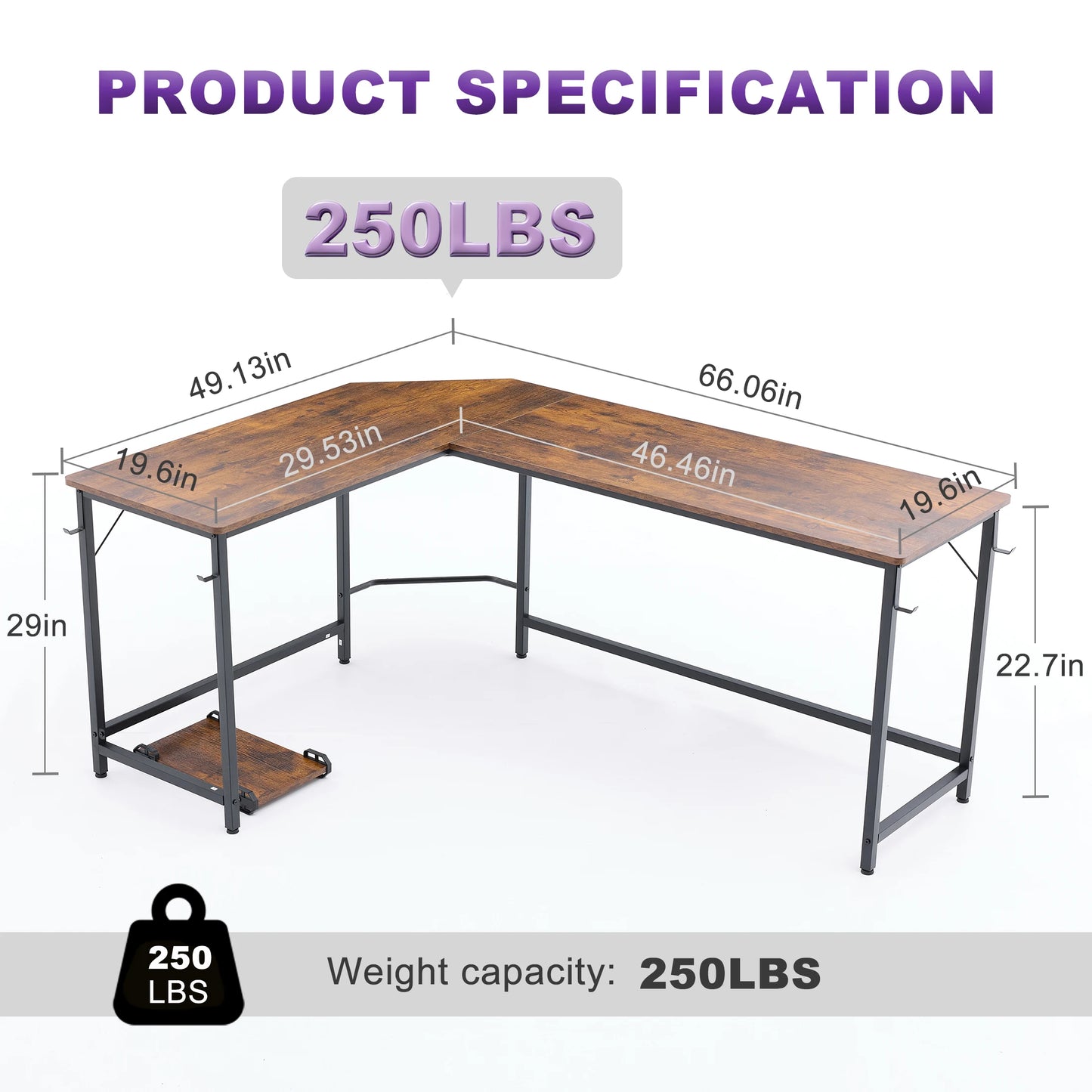 JHK 66 Inch L ShapedCorner Computer Desk Larger Gaming Office Table with Iron Hook CPU Stand for Home Study Writing Work Station
