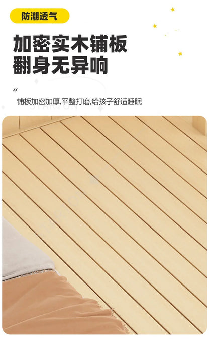 Children's Splicing Bed Wider Solid Wood Frame with Guardrail Baby Single Bed Kids' Crib Safety and Comfort