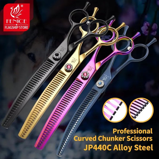 Fenice High-end 7.25 inch Professional Pet Dog Grooming Scissors Curved Thinning Chunker Shears for tijeras peluquería canina