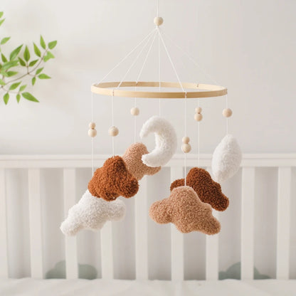 Baby Crib Mobile Bed Bell Rattle Toys Wooden Crochet Stars Pendant Bed Bell Toys Newborn Comfort Crib Bracket Hanging Toys Gifts