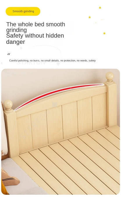 Children's Splicing Bed Wider Solid Wood Frame with Guardrail Baby Single Bed Kids' Crib Safety and Comfort