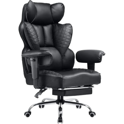 Big and Tall Office Chair 400LBS Wide Ergonomic Gaming Chair with Deluxe Embossing Designed Leather with Foot Rest,150°Reclinin