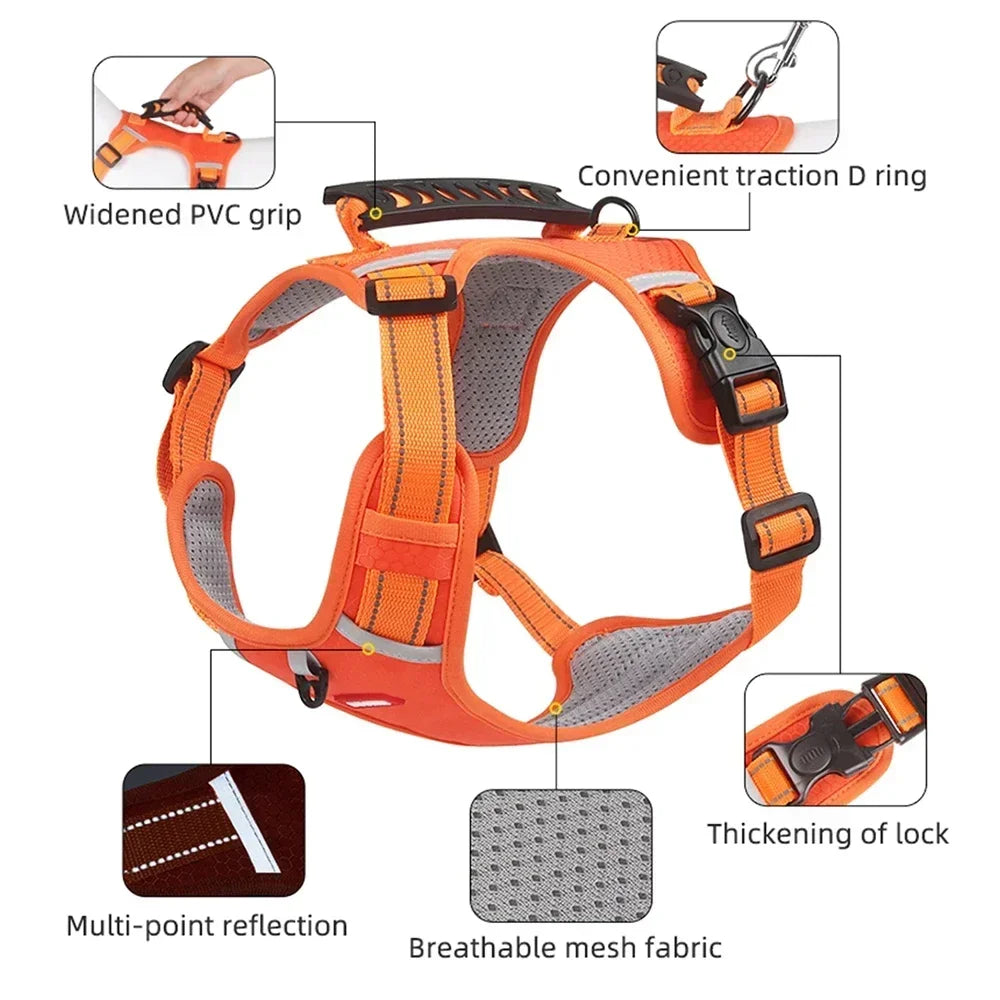 Adjustable Reflective Dog Harness Breathable Pet Vest with Handle Tactical Chest Strap Harness for Outdoor Use Puppy Supplies