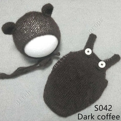 Handcraft Baby Hand Knit Mohair Bonnet & Pants On Baby Shower Gift Baby Photography Props