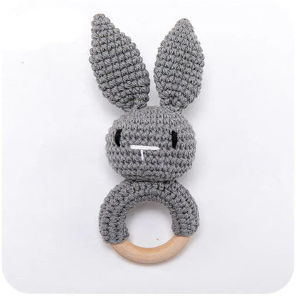 Handmade Crochet Animal Rattle Set Natural Beech Wood Ring Built in Bell Sound Teething Relief Fine Motor Skills Baby Toys Gift